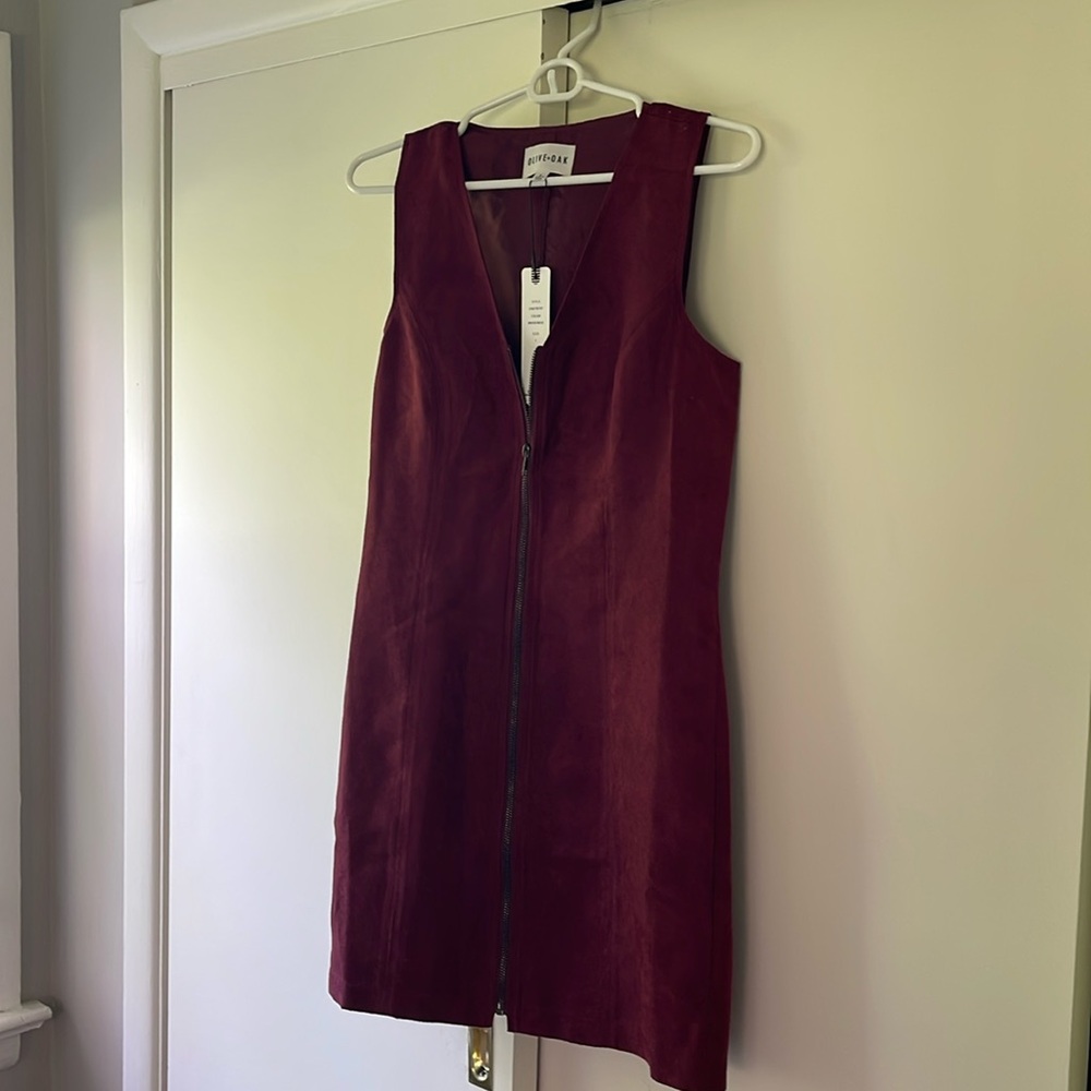 Olive + Oak Maroon Suede Dress, NWT